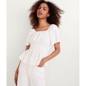 Madewell SZ M Crinkle-Knit Square-Neck Smocked Top NWT $65.00